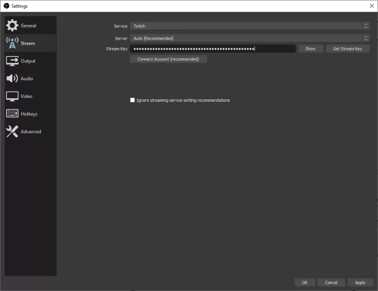 وارد کردن Streaming Key در OBS